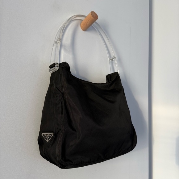 Vintage Prada black nylon Tessuto lucite handle shoulder bag - Picture 5 of 12
